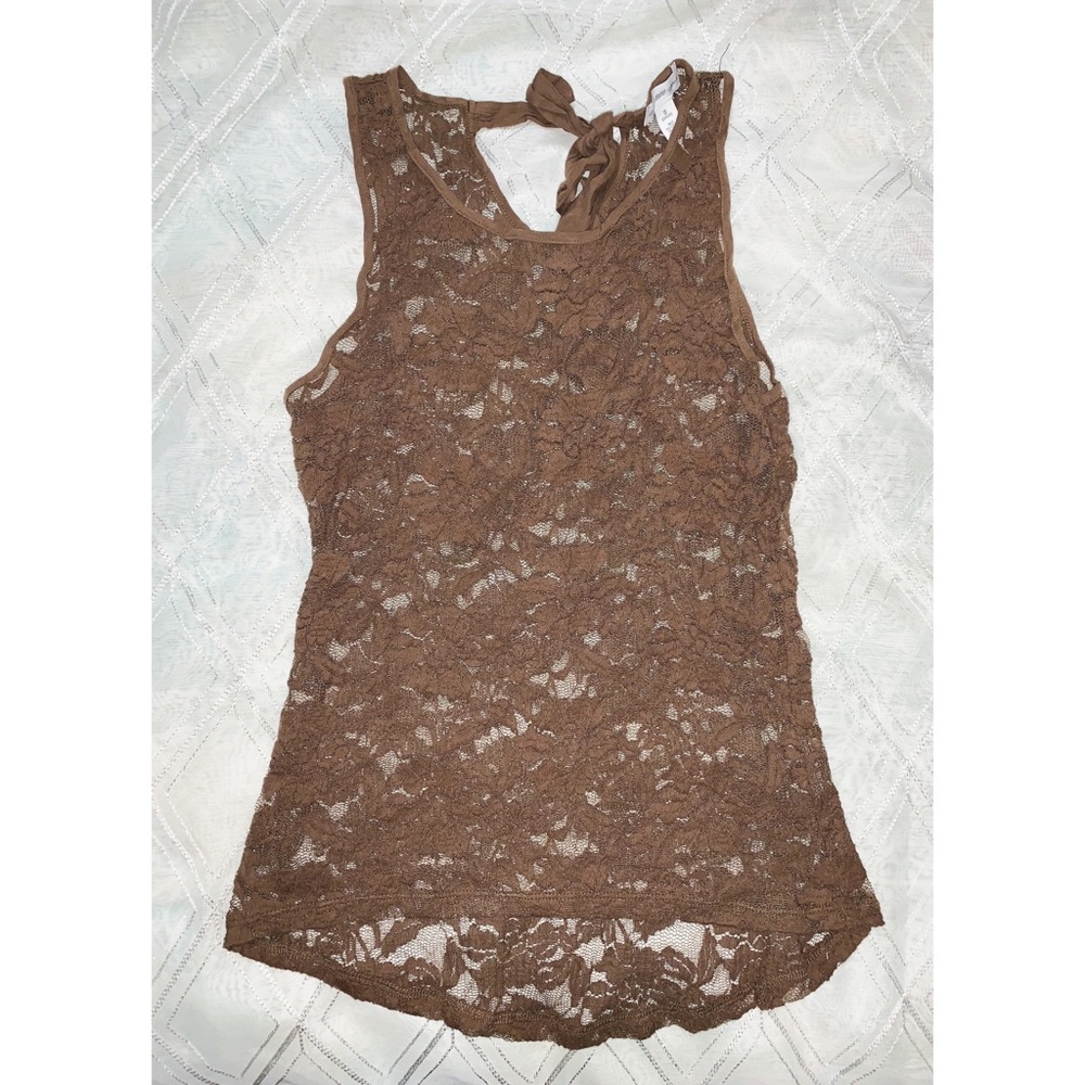 Ambiance Apparel Brown Lace Top SIZE SMALL